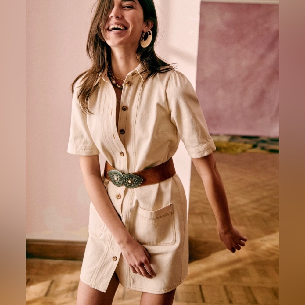 BNWT Sezane Dress Ecru Beige Robe Almette US 12 FR 14